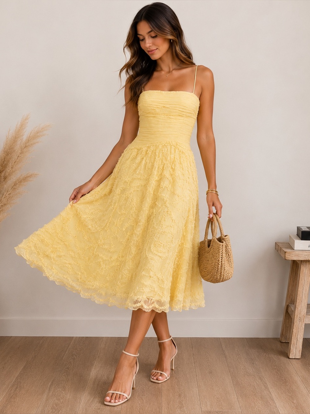 NWT BCBG Max Azria Yellow Textured Chiffon Corset Dress Size 6 / S